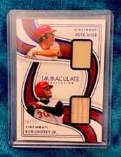 2023 Immaculate Pete Rose Ken Griffey Jr. Dual Game-Used Bat Relic /15. Reds.