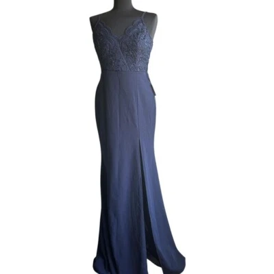 Vestido Lulus Leandra azul marinho renda formatura casamento formal médio novo com etiquetas festa glam - Imagem 1 de 4