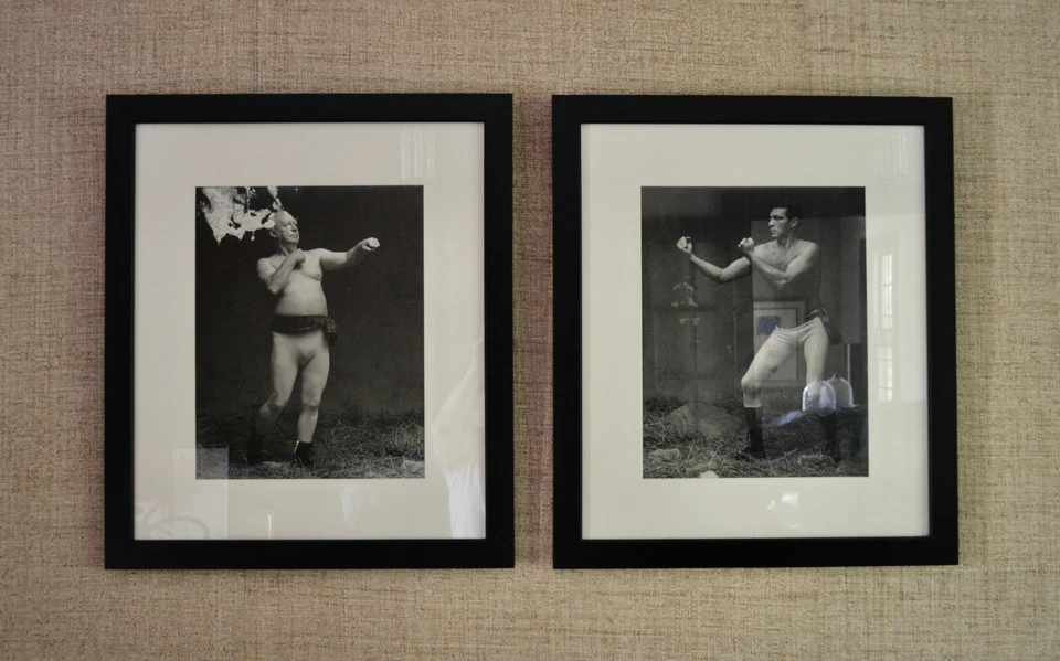 Pair of Silver Gelatin B/W Vintage English Photographs of Boxing Father/Son - Image 1 of 4
