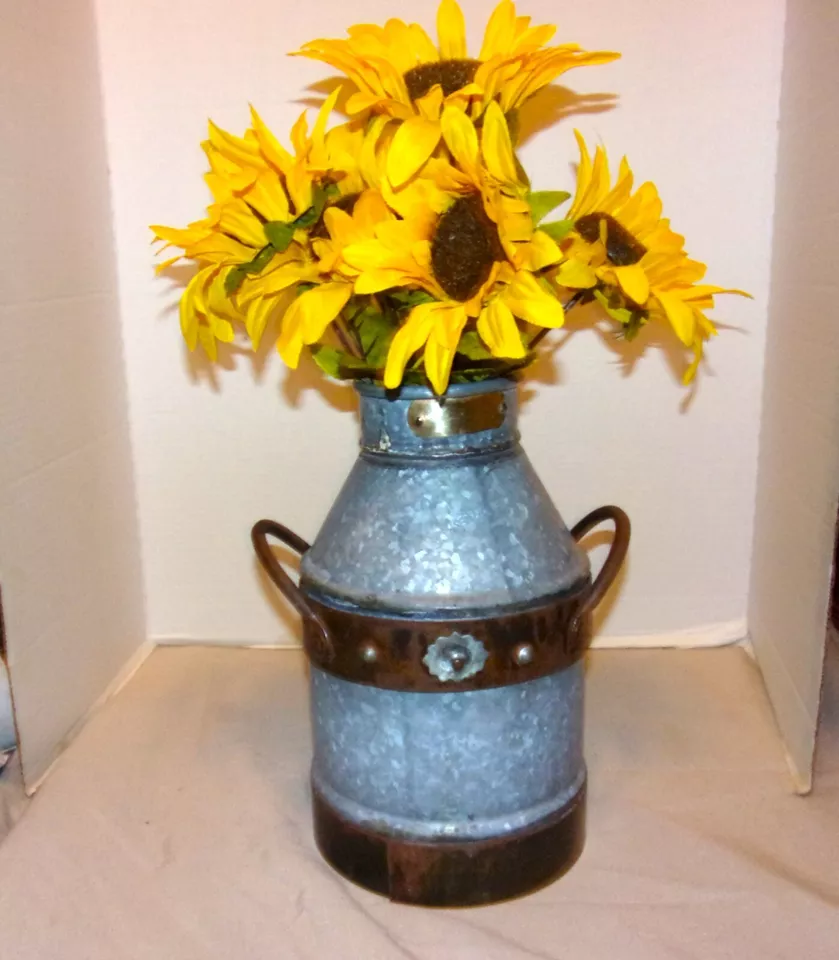 Antique Shabby Chic Primitive Moth Wing Galvanized Milk Can w/Monogramming Plate - Image 1 of 4