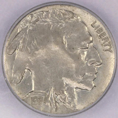 1934 5c Buffalo Nickel Major Struck Thru Error - ICG AU 55 Cover