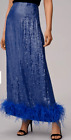 NEW Let Me Be Anthropologie Sequined Feather Trim Maxi Skirt Blue Large SOLD OUT