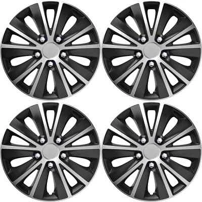 FOR LAND ROVER DISCOVERY- 15" WHEEL TRIMS RAPIDE BLACK & SILVER HUB CAPS 4PC SET - Image 1 of 4