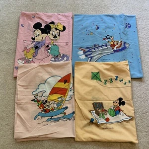 Disney Mickey Mouse Vintage 80s Lot 4 Pillowcases Minnie Donald Nasa 19" x 28" - Picture 1 of 14