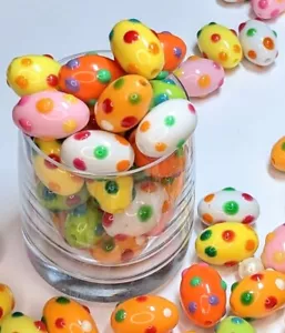 Easter Egg Beads Oval Polka Dot Beads for Jewelry Making Kids Jewelry 50 pcs  - Picture 1 of 10