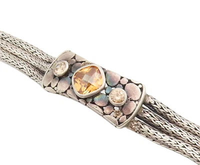 Pulsera de plata de ley 925 vintage multicolor citrino banda de cuerda múltiple BT10592 Foto 1 de 4