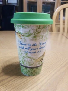 Cypress Home Ceramic Travel Mug Cup Dragonfly Bible Verse GUC - Picture 1 of 7