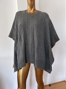 RALPH LAUREN PONCHO WOOL CASHMERE CAPE,ELEGANT/CHIC GREY KNIT S - Picture 1 of 15