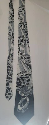 Enigma Vintage Necktie Sailboats Men Black White Anchor Tie 3.5" x 60" - Image 1 of 4