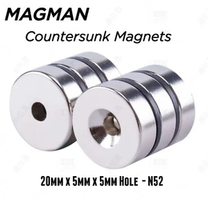 N52 Magnets 20mm x 5mm Countersunk Hobby DIY Industrial 20x5 Magnet Strong 🧲 - Picture 1 of 4