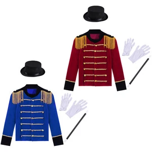 Kids Boys Long Sleeve Circus Ringmaster Jacket Outfit Showman Tassel Costume Set - Picture 1 of 30