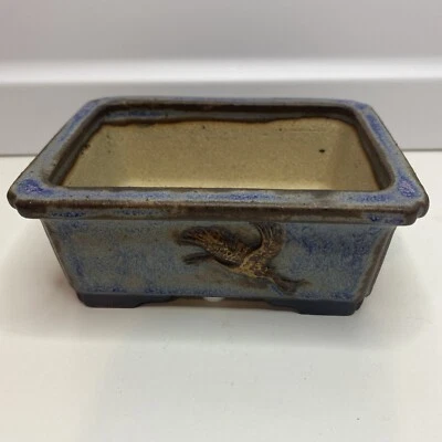 Bonsai Pot by WALSALL STUDIOS, England Crane pattern pale purple Glazed small sz - Image 1 of 4