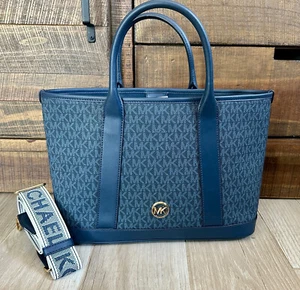 NEW ~ Michael Kors Luisa Medium Logo Crossbody Leather Tote Bag in Admiral Blue - Picture 1 of 6