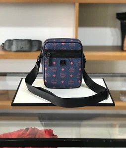 Authentic MCM Visetos Camera Bag, CrossBody Women Men Deep Blue Sea $575+ Tax - Picture 1 of 9