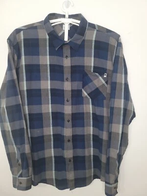 DC Shoes Men XXL 2XL Blue Gray Plaid Long Sleeve  Button Up Flannel Shirt XXL66 - Image 1 of 4
