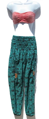 Pantalones Tribales|Resort Verano|Algodón|Color: Gn Turquesa/Negro/Rojo-Talla: xSm a Med Foto 1 de 4