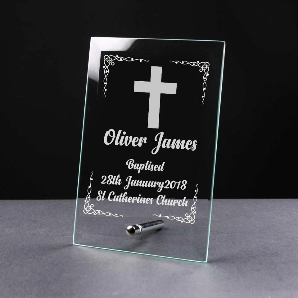 UKGIFTSTOREONLINE Personalised Baptism Gift Keepsake Glass Plaque Gift GP27