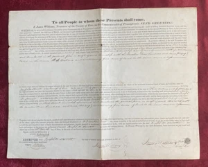 Antigua escritura de tierra 1842 del condado de Erie, Mill Creek Pennsylvania de Erie Treasurer - Imagen 1 de 7