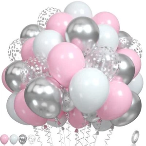 Pink and Silver Balloons Pastel Pink White Balloons Metallic Silver Balloons ... - Picture 1 of 7