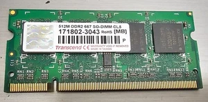 Transcend 512MB PC2-5300 CL5 SO DIMM LAPTOP RAM DDR2 667 MHz 171802-3043 - Bild 1 von 2
