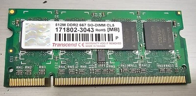 Transcend 512MB PC2-5300 CL5 SO DIMM LAPTOP RAM DDR2 667 MHz 171802-3043 - Bild 1 von 2