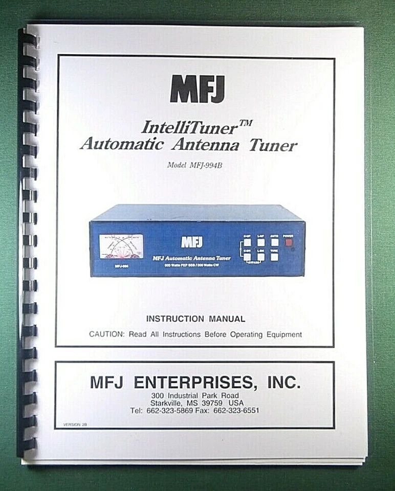 MFJ 994B Auto Antenna Tuner Instruction Manual: w/Clear Protective Covers! - Image 1 of 1
