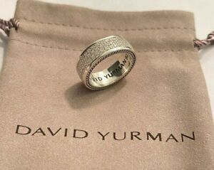 David Yurman Man's 925 Silver 9mm Streamline 3 Row 1.91 Diamond Ring Sz 8