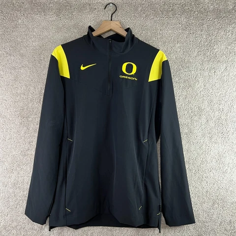 Oregon Ducks Jacket Mens Medium Black Windbreaker Nike Dri Fit Full Zip Swoosh Cover