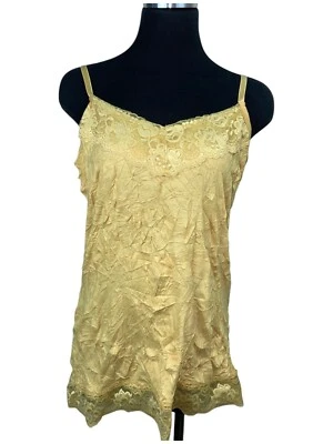 Vestido Vintage Granero Camisola Camiseta sin Mangas Talla L Y2K Encaje Borde Amarillo Arrugado Largo Foto 1 de 4