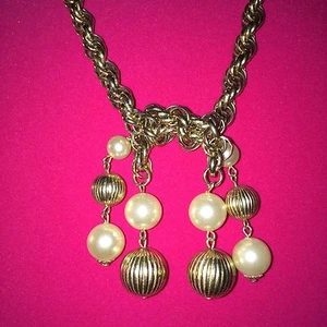 Vintage goldfarbene perlenkette mit goldfarbener Kette mehrere Tragemöglichkeiten!! - Bild 1 von 6