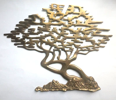 Arte de pared colgante grande árbol de la vida bonsái de latón vintage MCM estilo curtis jere Foto 1 de 4