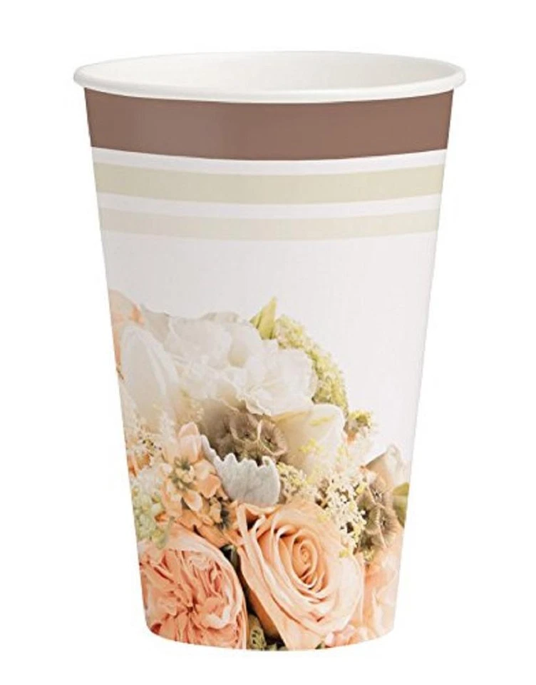 Rose Gold Bouquet Floral Flower Bridal Shower Wedding Party 12 oz. Paper Cups - Image 1 of 1