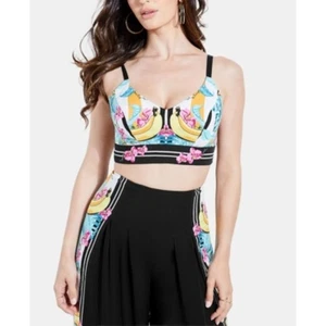 Guess Emmeline Printed Tie Back Bralette Floral Banana Womens Large - Picture 1 of 11