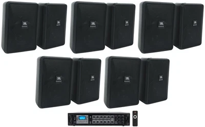 (10) JBL Control 23-1 Black 3" Indoor/Outdoor 70v Commercial Wall Speakers + Amp - Image 1 of 4