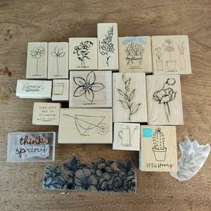 Wooden Mounted Rubber Stamps Lot Botanical Plants Flowers Sketched Stampin Up - Picture 1 of 4