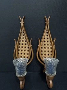 BOHO Rattan/ Wicker Look  Teardrop Wall Candle Holders (Plastic) Sconce 4226 EUC - Picture 1 of 10