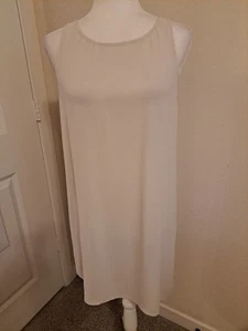 Eileen Fisher Silk Georgette Crepe Scoop Neck Tunic Asymmetric Hem XS Bone EUC - Picture 1 of 7