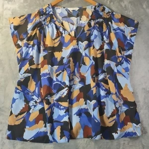 Nine West Plus Top 3X Abstract Print V Neck Short Sleeve Blouse Work Career Bold - Picture 1 of 10