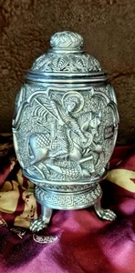 Greek Orthodox St. George .995 Ag silver egg jewelry urn - Picture 1 of 16