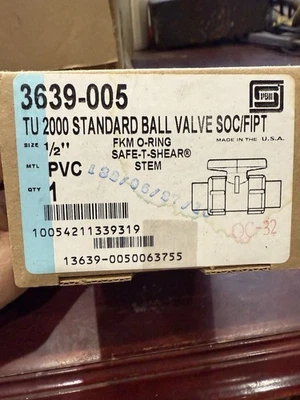 NEW - 1/2” Spears 3639-005 TU 2000 STD Ball Valve 1/2" SOC/FIPT CPVC 🇺🇸 - Image 1 of 4