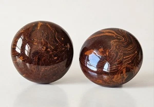 Antique Brown Porcelain Marble Tiger Swirl Door Knob Pair Set OLD MAINE ESTATE 2 - Picture 1 of 6