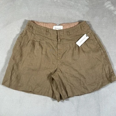 Anthropologie Pintuck 百褶亚麻短裤女式 2 码棕褐色米色全新带标签 88 美元 — 第 1/4 张图片