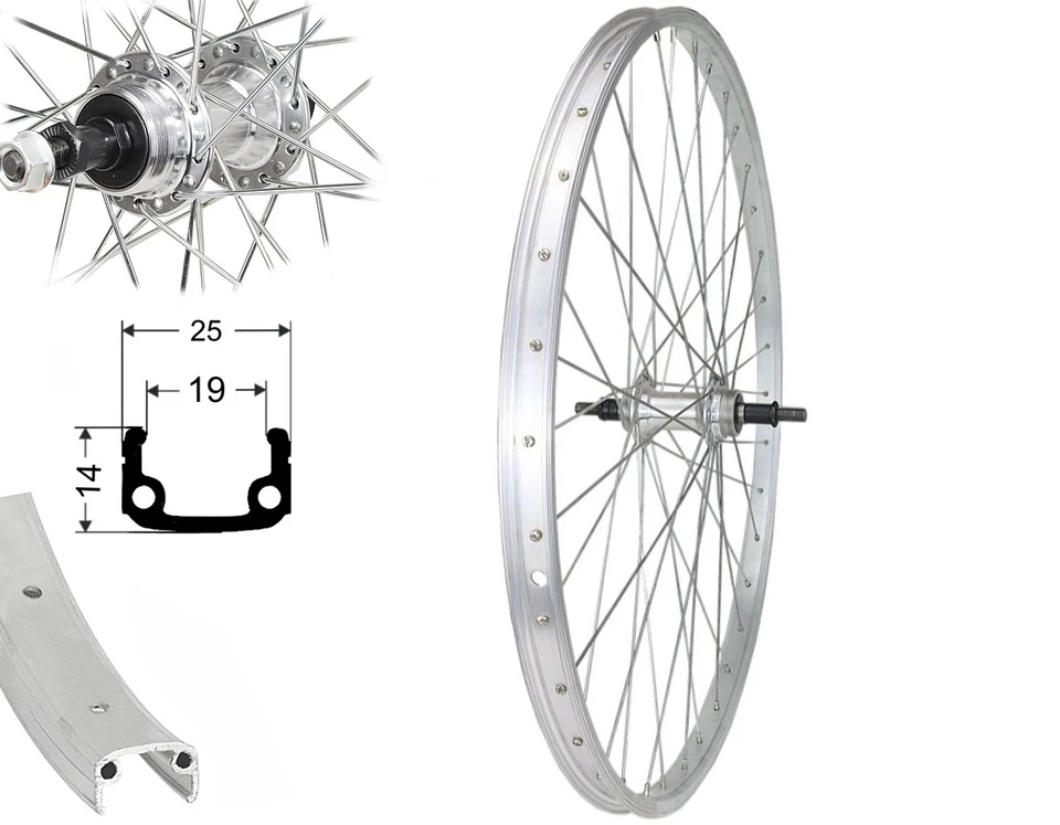 28 Zoll Alu Fahrrad Hinterrad Laufrad Felge Schraubkranz 622-19 silber Vollachse - Bild 1 von 1