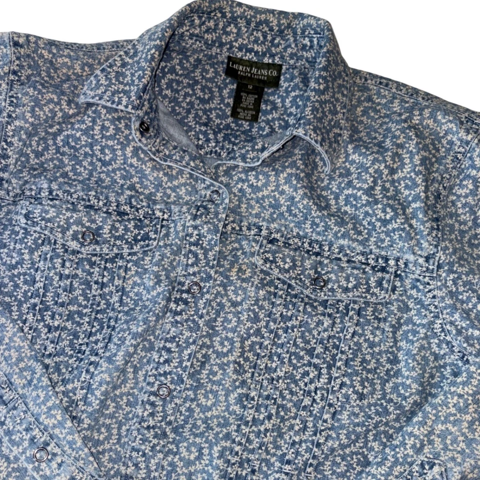 Camisa Western Lauren Jeans Co Ralph Lauren Azul Floral Denim Wms 12 Y2K Algodón Foto 1 de 4