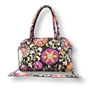 FloralVera Bradley Suzani schwarz hellbraun gesteppt Schultertasche Kettenriemen Boho Retro - Bild 1 von 19