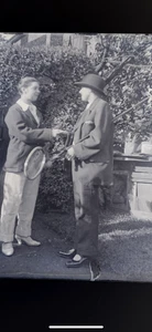 GLASS NEGATIVE 3.25" x 4.25" 2 YOUNG WOMAN IN MENS CLOTHES HEELS PLAYING TENNIS - Picture 1 of 2