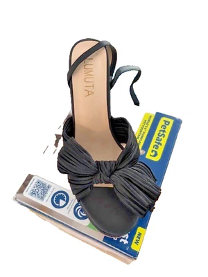 Tacones de plataforma Loeffler Randall Lumuta plisados lazo nudo punta abierta cuña talla 8,5 Foto 1 de 3