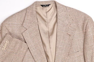 Vintage Chaps Ralph Lauren Woven Plaid Houndstooth Beige Blazer Jacket 44 R - Picture 1 of 13
