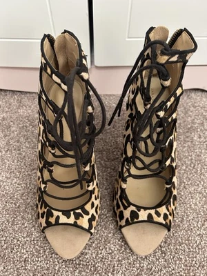 ZARA Women’s Leopard Print Ankle Boots Lace Up Sandals Heels  37 (6.5)  NWT - Image 1 of 4