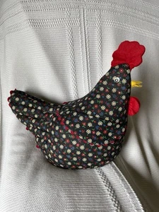 Vtg Handmade Blue Retro Kitchen Rooster Weighted Door Stop Calico Print 11x9 - Picture 1 of 5